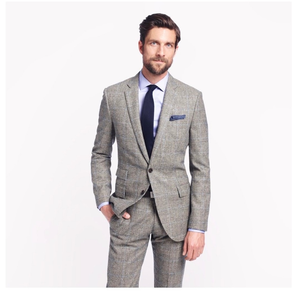 J.Crew Ludlow Slim Fit Prince of Wales Glen Plaid Wool Blend Suit Trousers 36x32